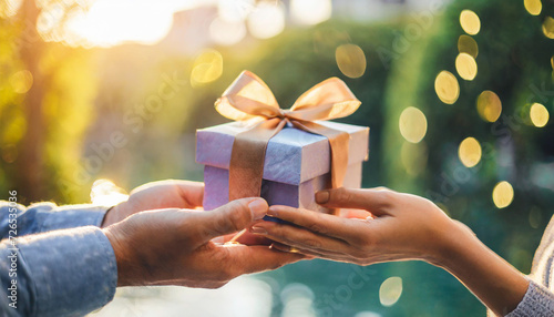 Young woman joyfully receives a Valentine's Day gift box from a loving man, expressing love and surprise in a heartfelt moment
