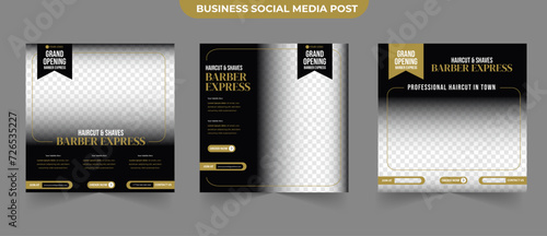 Set of social media post banner ads poster flyer for barbershop haircut salon needs design template