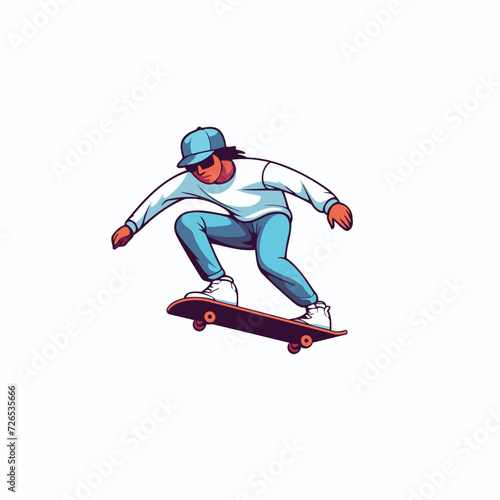 Skateboarder riding a skateboard. Vector illustration on white background.