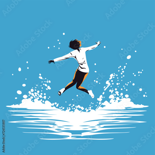 Silhouette of a boy jumping on a wave. Vector illustration