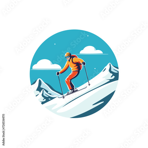 Skier in the mountains. extreme winter sport. Vector illustration.
