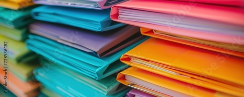 binders in a stack of colors, in the style of sharp attention to detail,