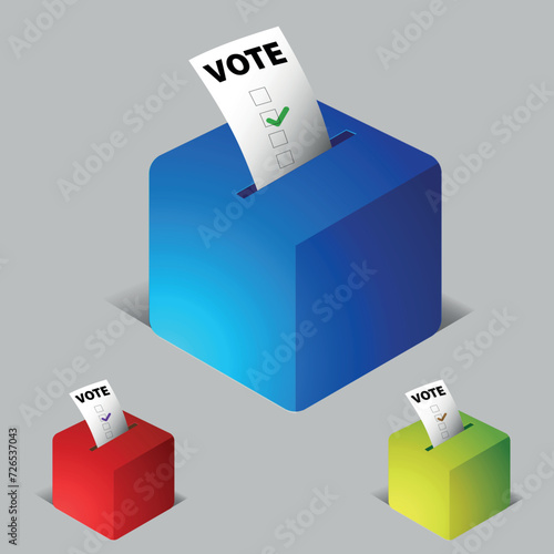 Voting box election set blue, red, green