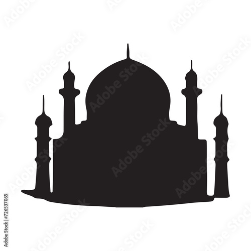 The front side of the mosque, silhouette. white background