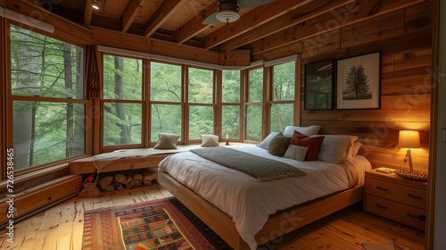 Very cozy bedroom in an eco-friendly house in the woods © sandsun