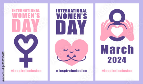 International womens day concept poster. Inspire Inclusion woman illustration background