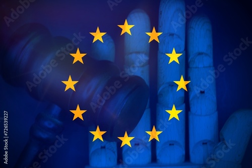 AI act regulation symbol in Europe. Concept words AI artificial intelligence act regulation on wooden block. Beautiful blue background. Business AI act regulation concept Copy space