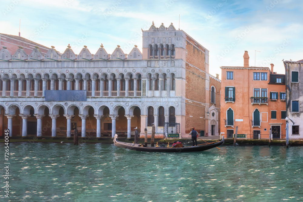 Venice, Italy with canals, gondolas, bridges, palazzo at Grand Canal