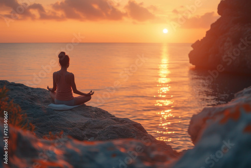 Serene Meditation at Seaside During Sunset 