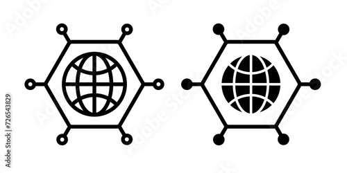 Internet Mesh Line Icon. Global Web Network Icon in Black and White Color. photo