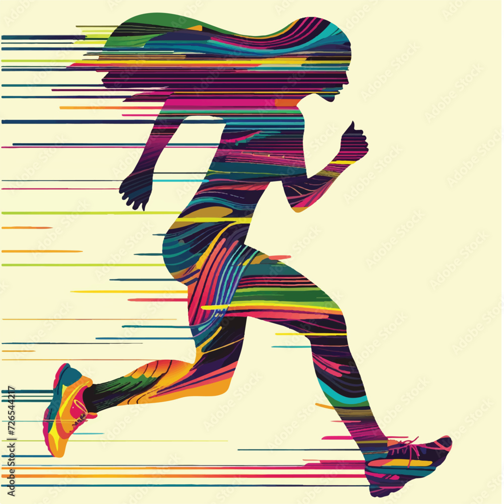 Running Woman Layered Vector Illustration.