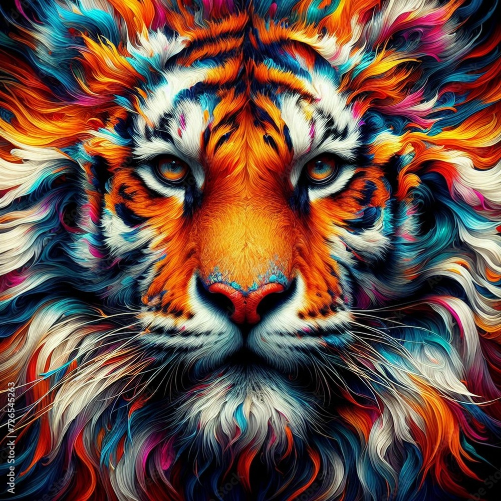 tiger head illustration Painting, AI Generative tiger head illustration Painting, AI Generative