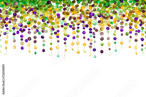 Colorful bead backdrop border for mardi gras banner on transparent background.