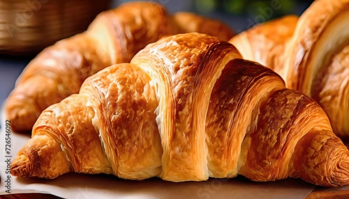 Close up Photo of Plain Croissants perfectly baked