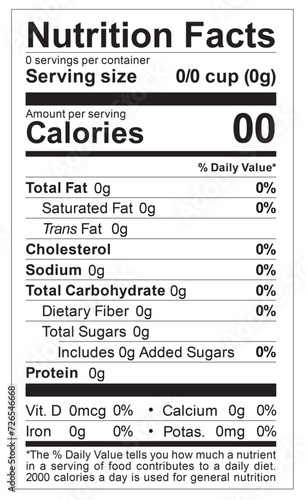 Nutrition Facts Label Template - Text Editable and Scalable - Vertical Short for Intermediate-Sized Packaging - US FDA Compliant 2020 in Arial Font