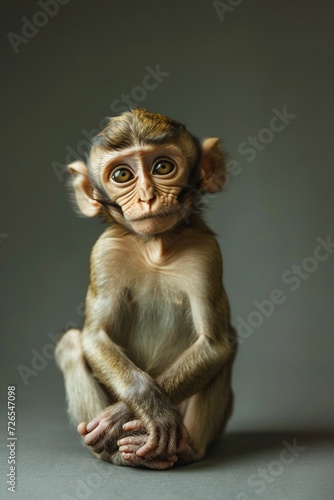 Studio Portrait von einem süßen sitzenden Affen photo