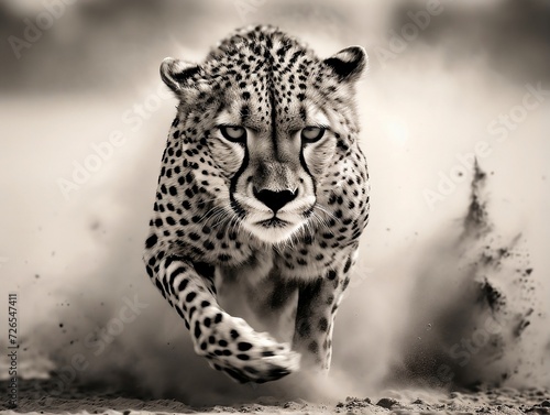 Cheetah running in the desert in the sand