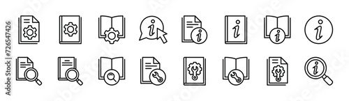 Manual book thin line icon set. User guide book icon collection. Containing instruction, information, guide, reference, help and support. Vector illustration photo