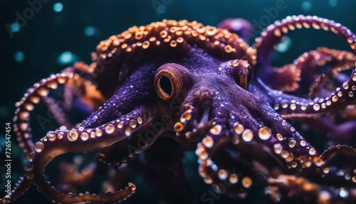 Octopus. Large octopus with tentacles. Sea life. AI generated © Alex Puhovoy