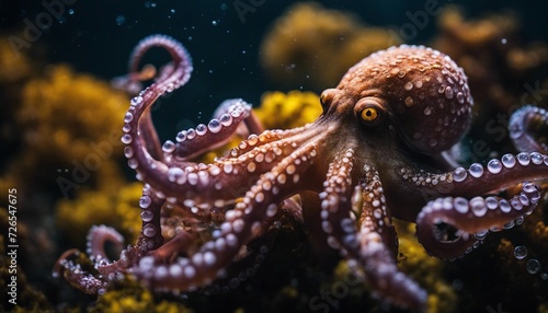 Octopus. Large octopus with tentacles close-up. Marine life. Selective focus. AI generated