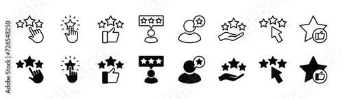 Customer review and feedback icon set. Containing rating, satisfaction, star, best or high service, quality, positive, thumb up, and survey icon for apps and websites. Vector illustration