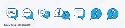 FAQ icon set. Frequently asked questions icon. Message, help, speech bubble, Q and A, question and answer, and information symbol for app and website. Vector illustration