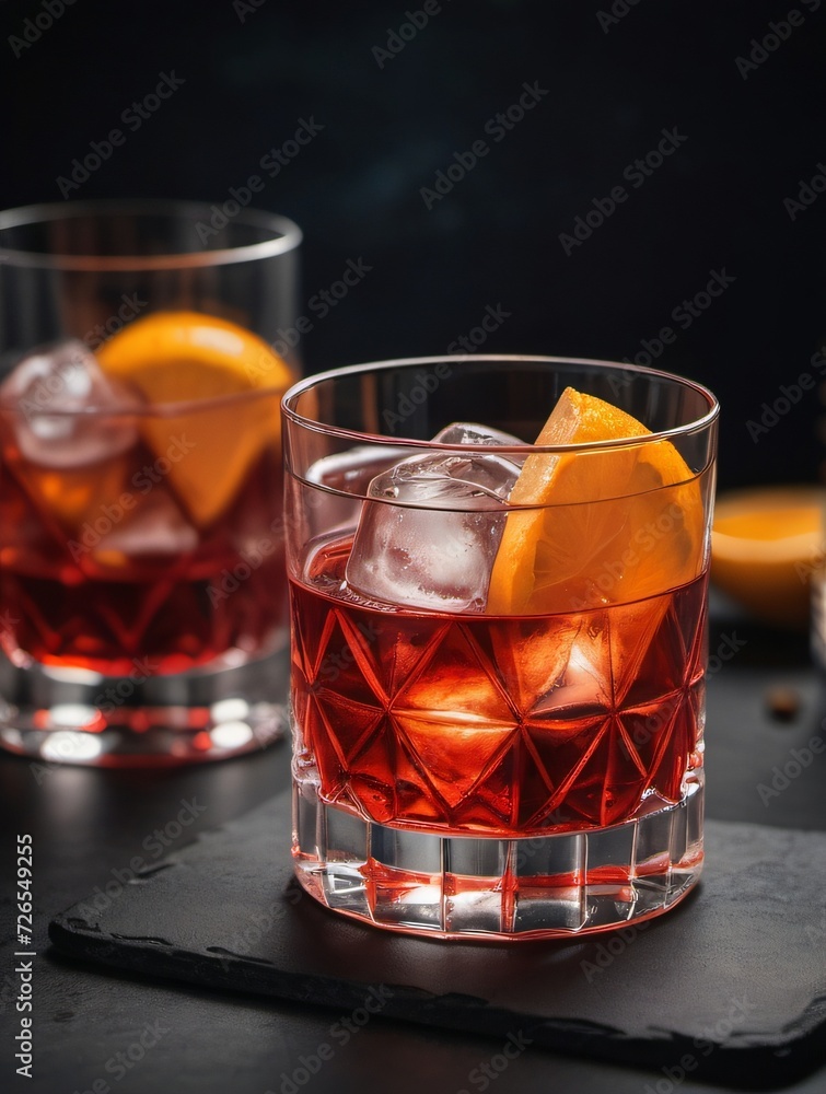 Photo Of Negroni Cocktail Drink, Flat Illustration Style