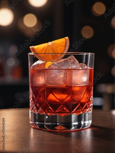 Photo Of Negroni Cocktail Drink, Flat Illustration Style