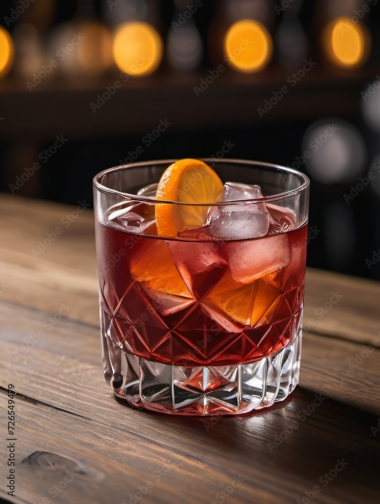 Photo Of Negroni Cocktail On The Wooden Table