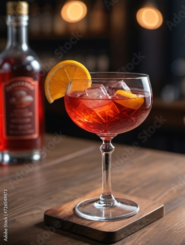 Photo Of Negroni Cocktail On The Wooden Table