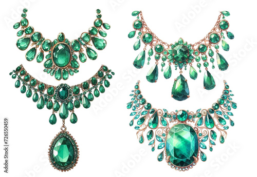 Emerald necklace watercolor illustration material set
