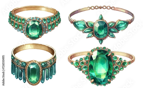 emerald bracelet watercolor illustration material set
