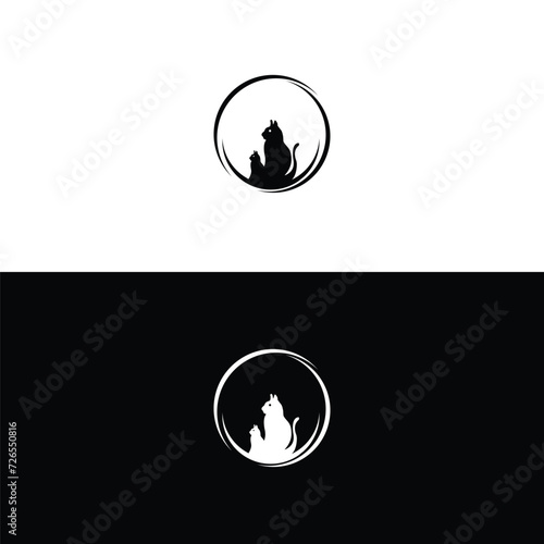 Circle cat animal logo template design . Cat animal logo illustration silhouette