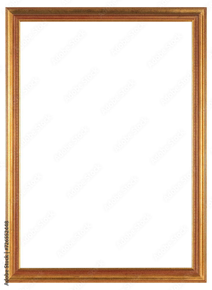 Narrow gold picture frame on a transparent background, in PNG format.