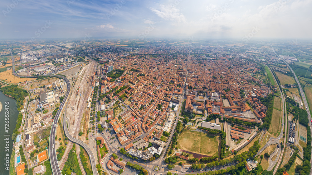 Piacenza, Italy. Piacenza is a city in the Italian region of Emilia-Romagna, the administrative center of the province of the same name. Summer day. Aerial view