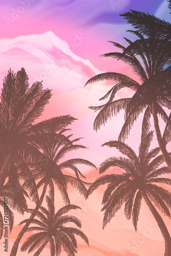 Seascape with palm trees at...