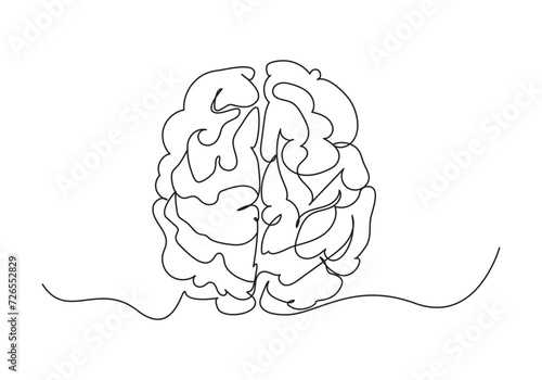 brain Continuous one line drawing. Human brain monoline design. Hand drawn minimalism style.

