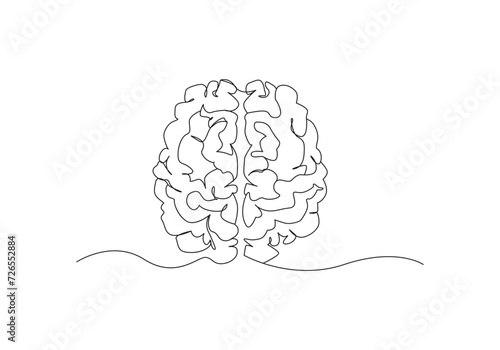 brain Continuous one line drawing. Human brain monoline design. Hand drawn minimalism style.
