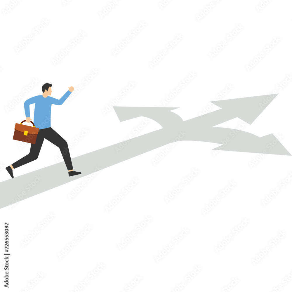 Businessman running on a business path, life choices, business crossroads, Vector illustration design concept in flat style

