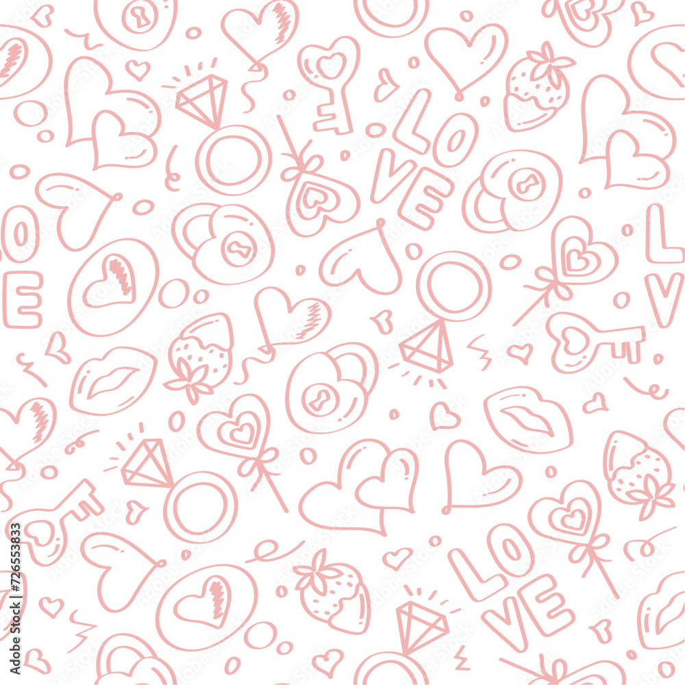 trendy pink hand-drawn doodle seamless pattern of valentines day backgrounds trendy pink hand-drawn doodle seamless pattern of valentines day backgrounds