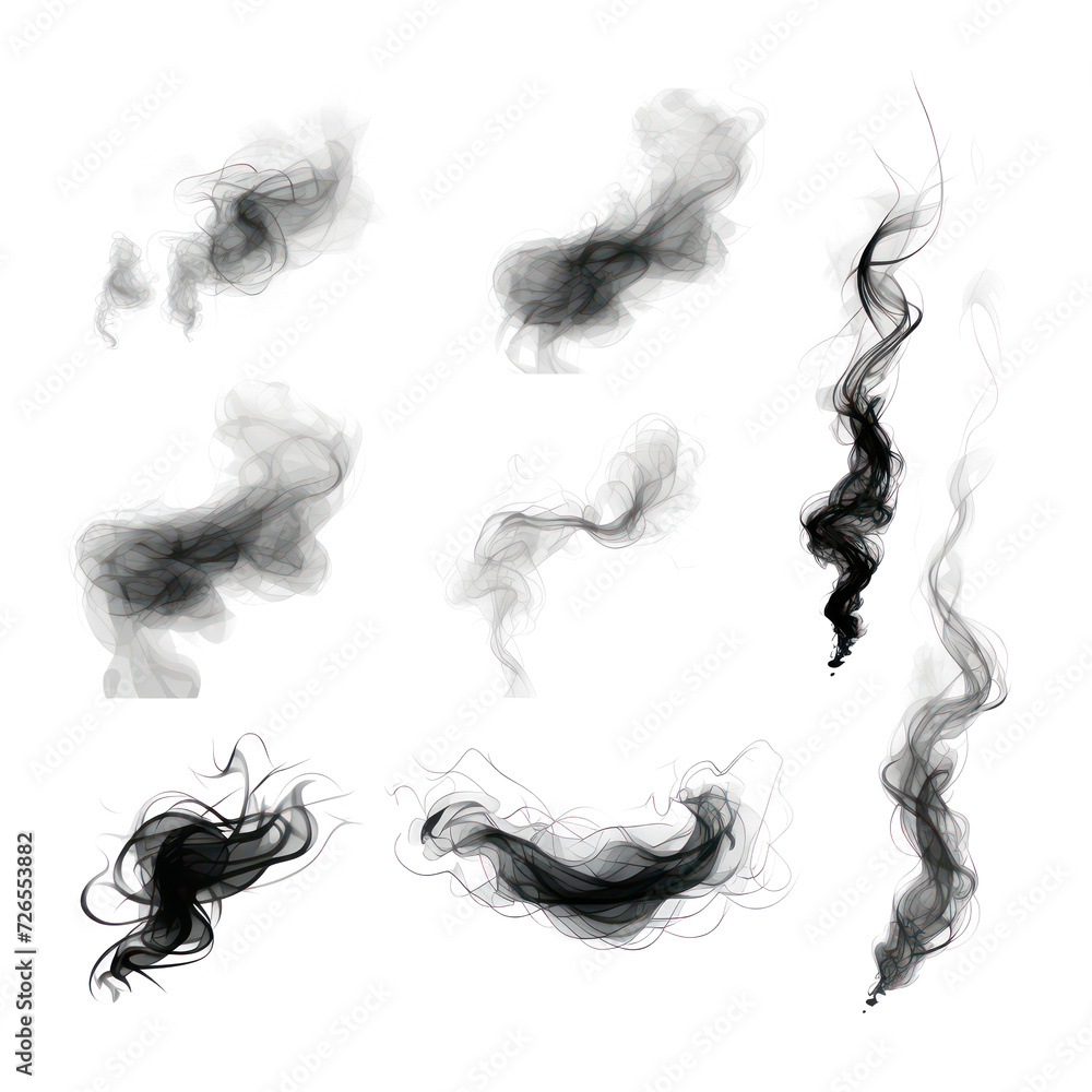 Set so abstract black and gray smoke g a soft cloudy on transparent png.