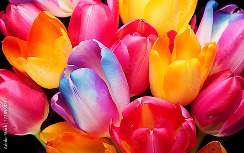 Nature's Kaleidoscope: Colorful Varicolored Tulip Flowers as a Fresh Background