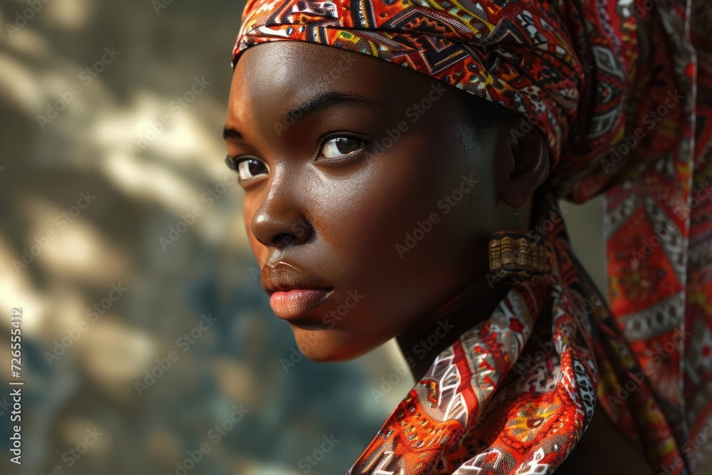 African lady in traditional print attire.