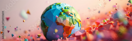 Fényképezés 3D polygon colorful world background