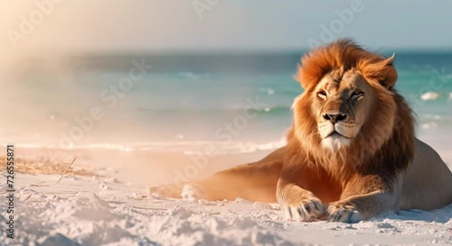 lion on the beach footage photo