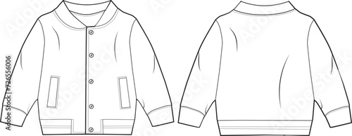 Toddler Girls Boys  Varsity Bomber Jacket Fashion Technical Flat Sketch Cad Design
