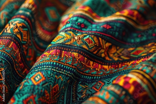 Mexican fabrics traditional pattern macro in tissue sample.