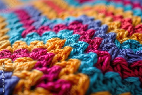 Bright contrasting threads create seamless crochet zigzag pattern. Africanstyle acrylic baby yarn. © darshika