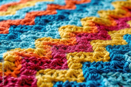 Bright contrasting threads create seamless crochet zigzag pattern. Africanstyle acrylic baby yarn. © darshika