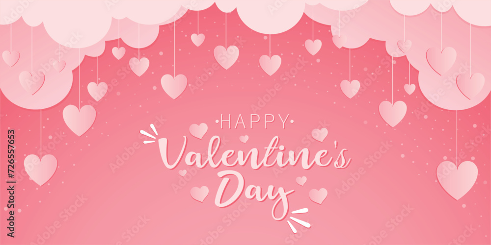 Happy Valentine's Day Card & Cover - February 14th Love Day Gift - Cute Love Message Valentines Day - Lovely Hearts Shape Sky Snow Pink Background Banner Vector 